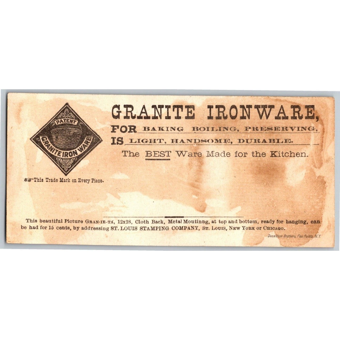 Granite Iron Wear Kitchen Use Victorian Trade Card Woman w/ Cow & Bucket