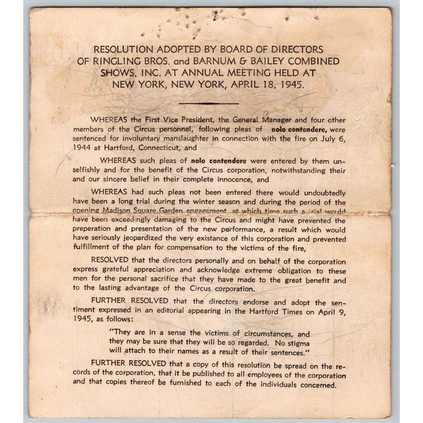 1945 Ringling Bros Barnum & Bailey Circus Route Card Boston Garden Madison