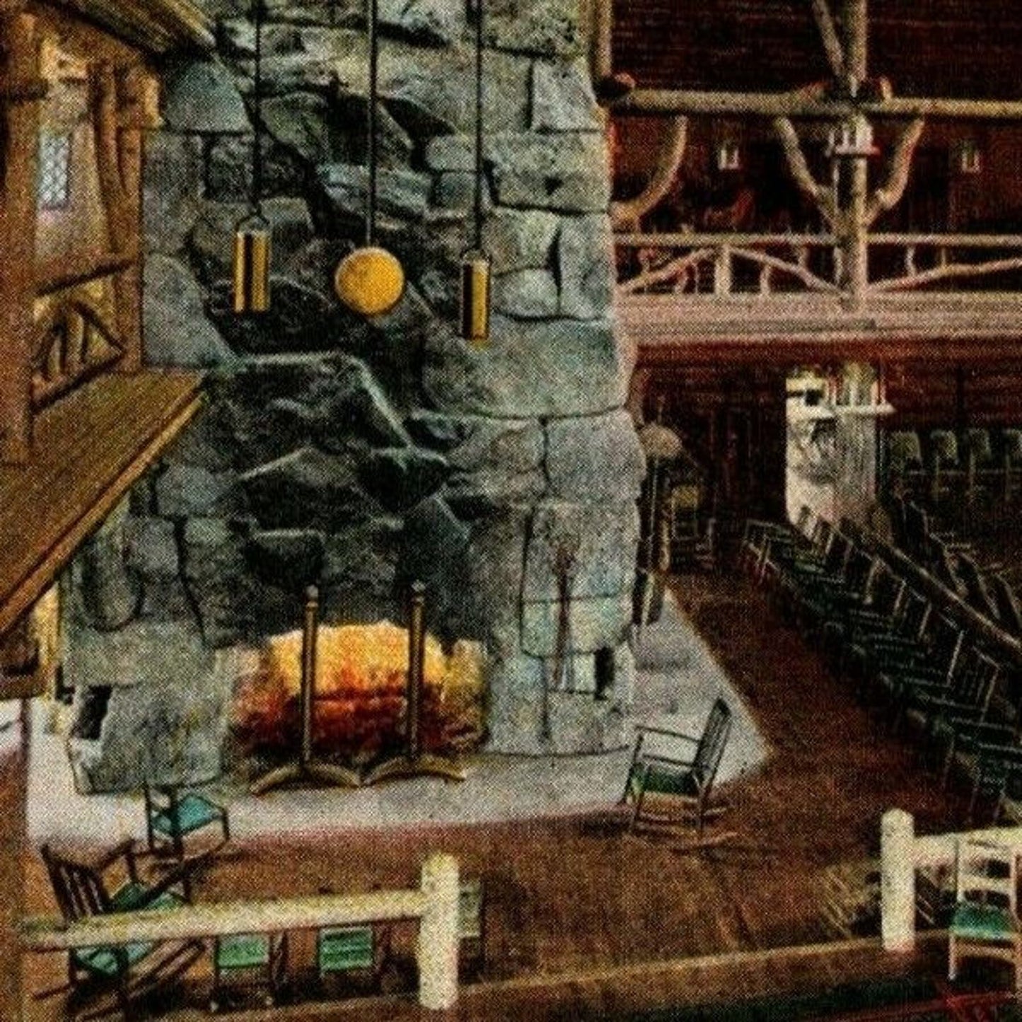 Vintage Postcard - c1940's Old Faithful Inn Lobby, Yellowstone Park