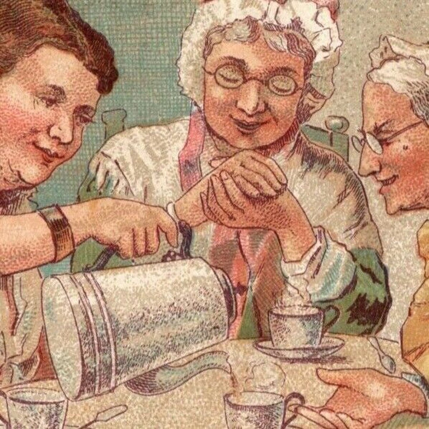 Granite Ironware / St. Louis Stamping Co. Gossip Tea Party Victorian Trade Card