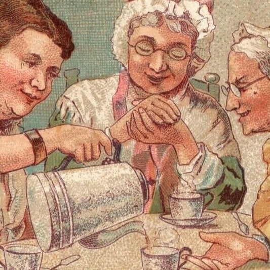 Granite Ironware / St. Louis Stamping Co. Gossip Tea Party Victorian Trade Card