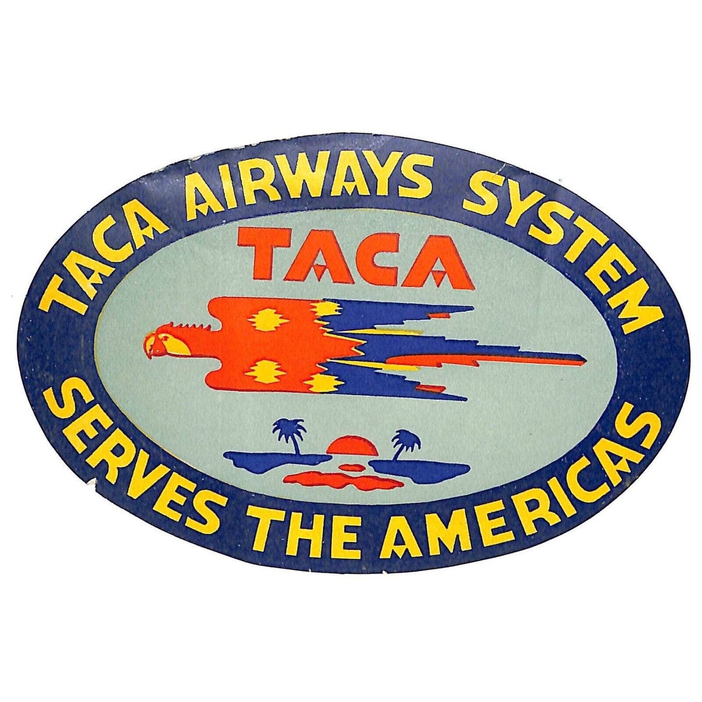 TACA Airways System "Serves the Americas" Luggage Label w/ Parrot c1940's-50's