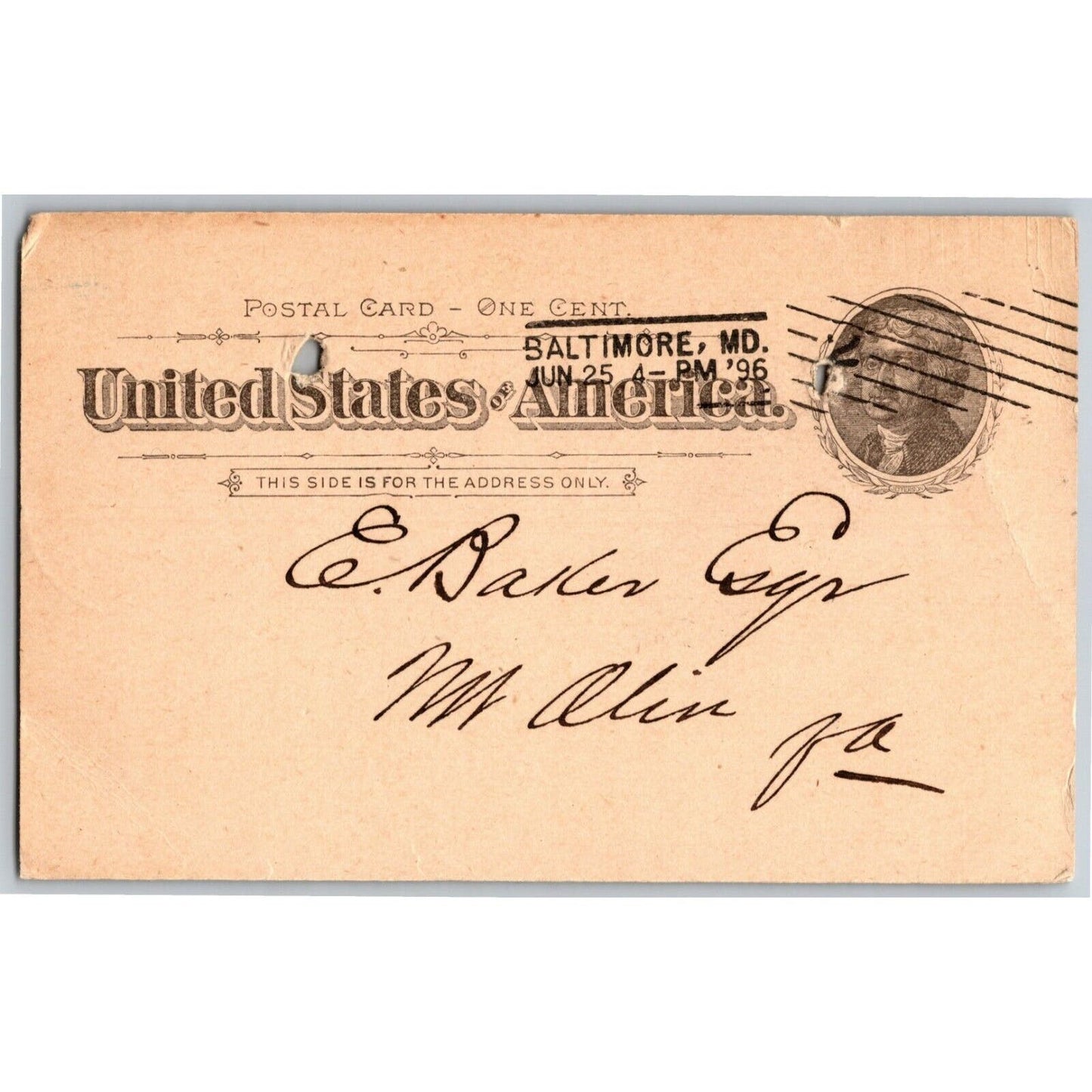 1896 Adv. Payment Conf. Postcard D.J. Foley & Co. Grocers Baltimore E. Baker*