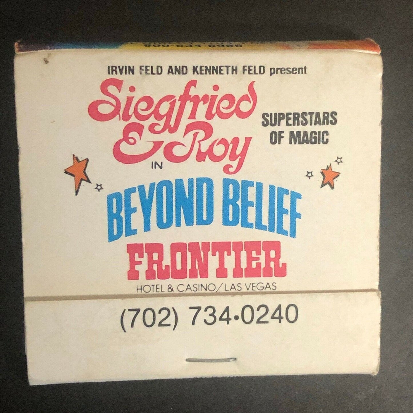 Vintage c1981 Full Matchbook "Siegfried & Roy Beyond Belief" Frontier Casino