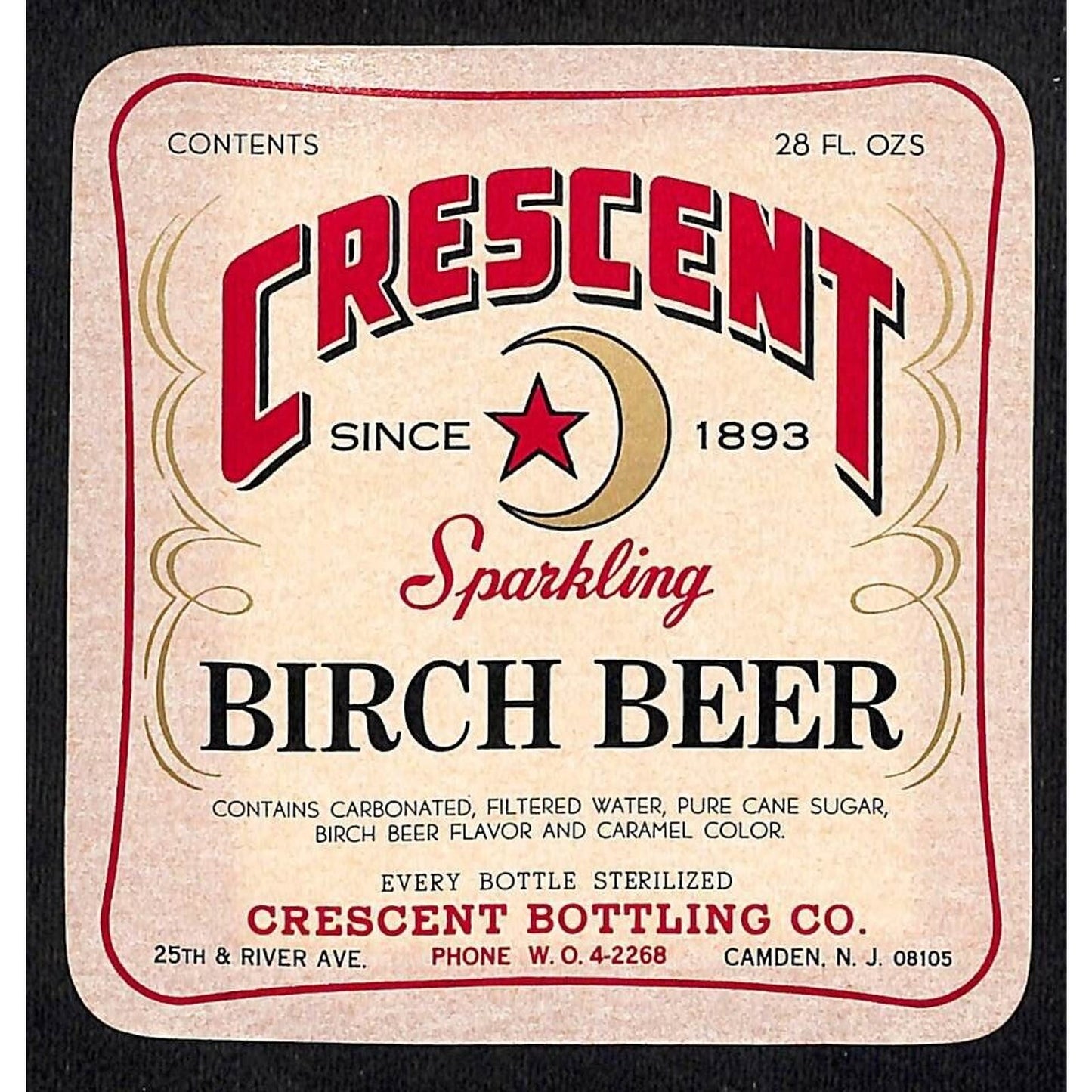 Crescent Sparkling Birch Beer Soda Paper Label Camden, NJ c1930's-40's