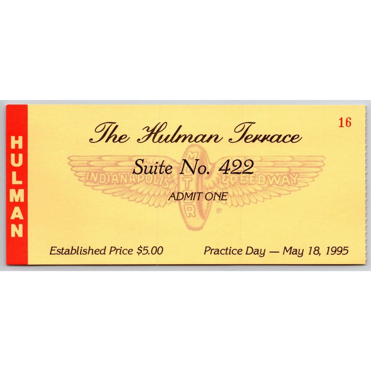1995 Indy 500 Practice Day Hulman Terrace Ticket Stub IMS Indianapolis #16