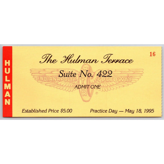 1995 Indy 500 Practice Day Hulman Terrace Ticket Stub IMS Indianapolis #16