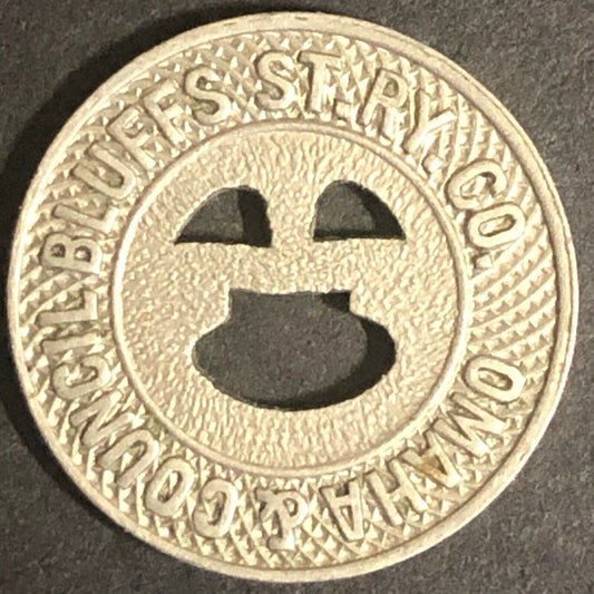c1919 16mm Omaha & Council Bluffs S.S.T. RY Co G/F One City Fare Brass Token