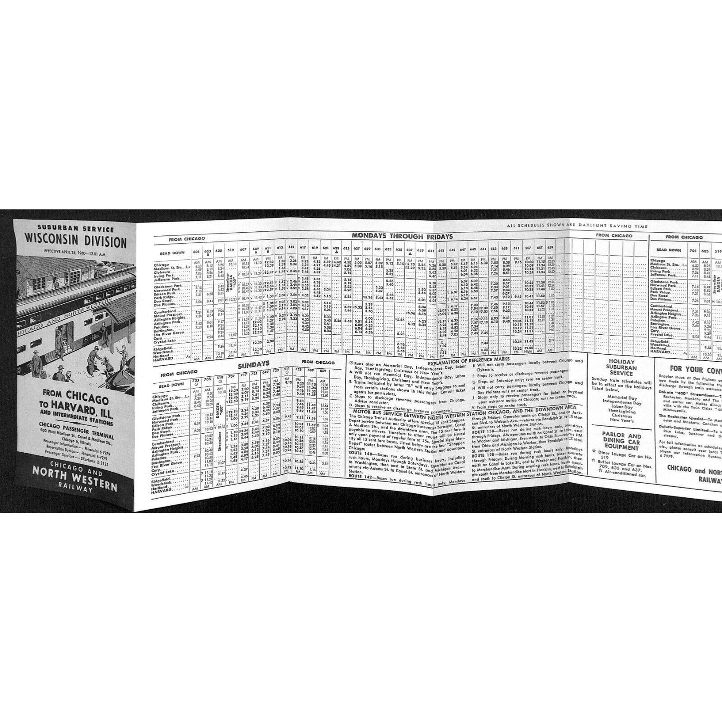 1960 Chicago and North Western Railway / Chicago to Harvard Schedule VGC