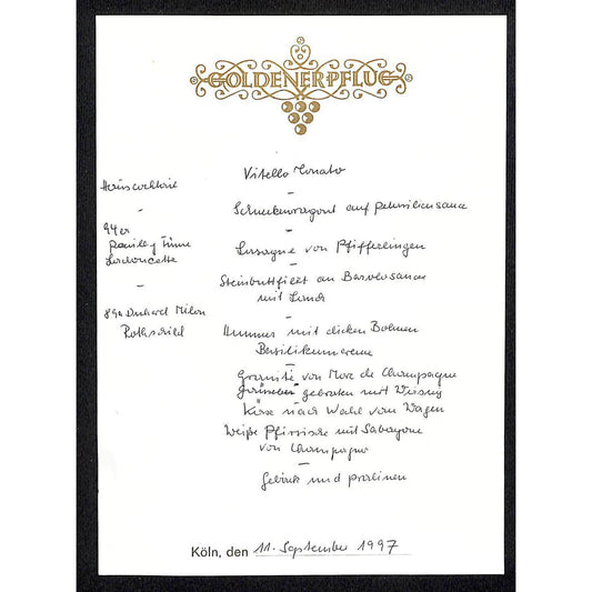 1997 Goldener Pflug Small Restaurant Menu Card