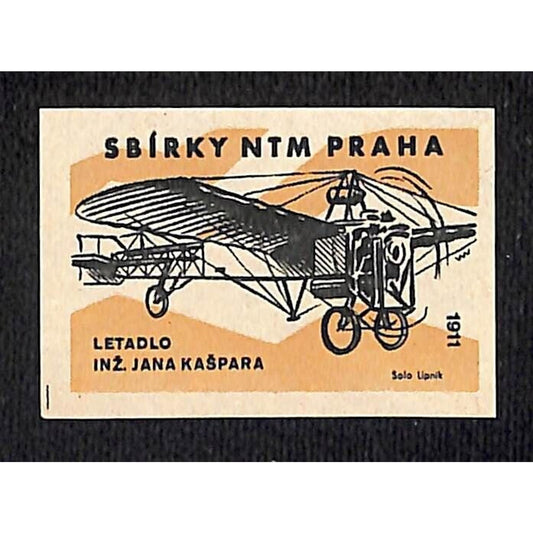 VTG Matchbox Label National Technical Museum Prague Jan Kaspar Aircraft c1960