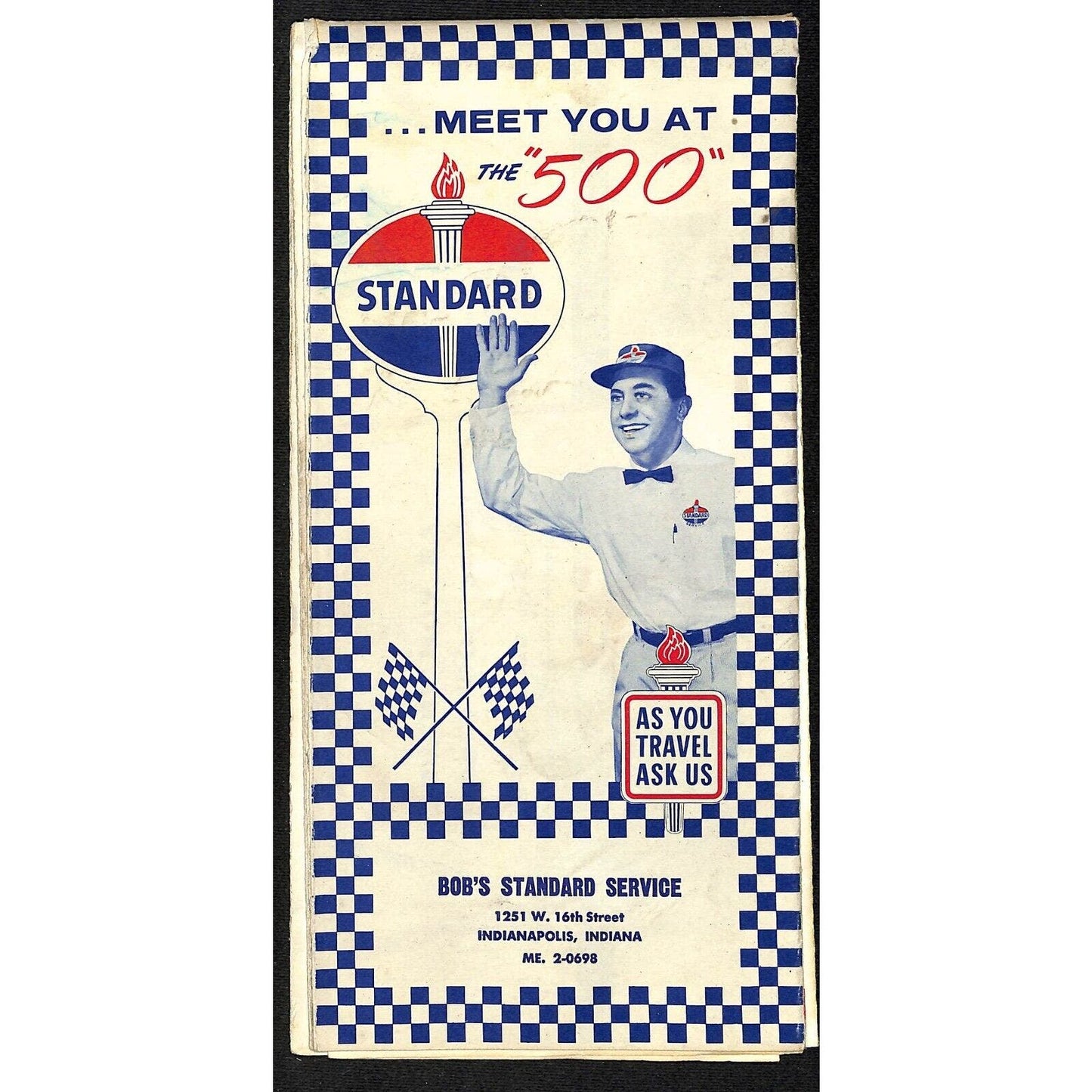1960 Indy 500 Meet You at the "500" Bob's Standard Oil Service Map Schedule