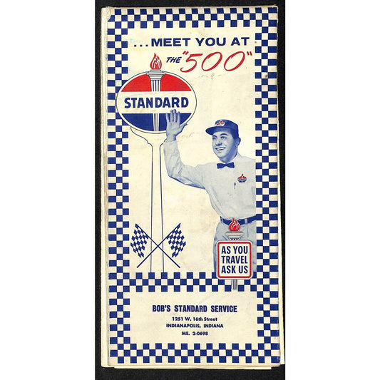 1960 Indy 500 Meet You at the "500" Bob's Standard Oil Service Map Schedule