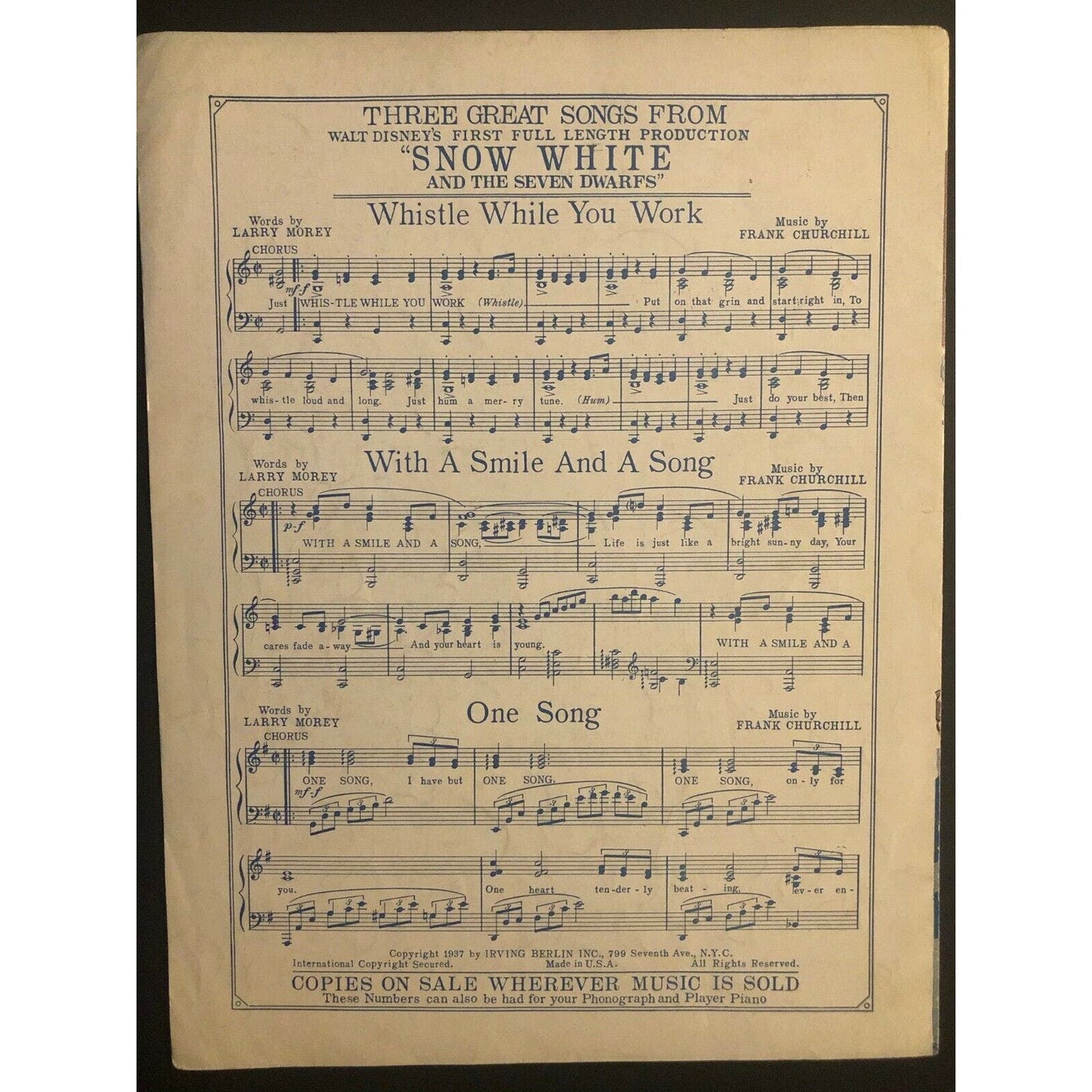 1930's Disney Sheet Music - "Some Day My Prince Will Come" from "Snow White"