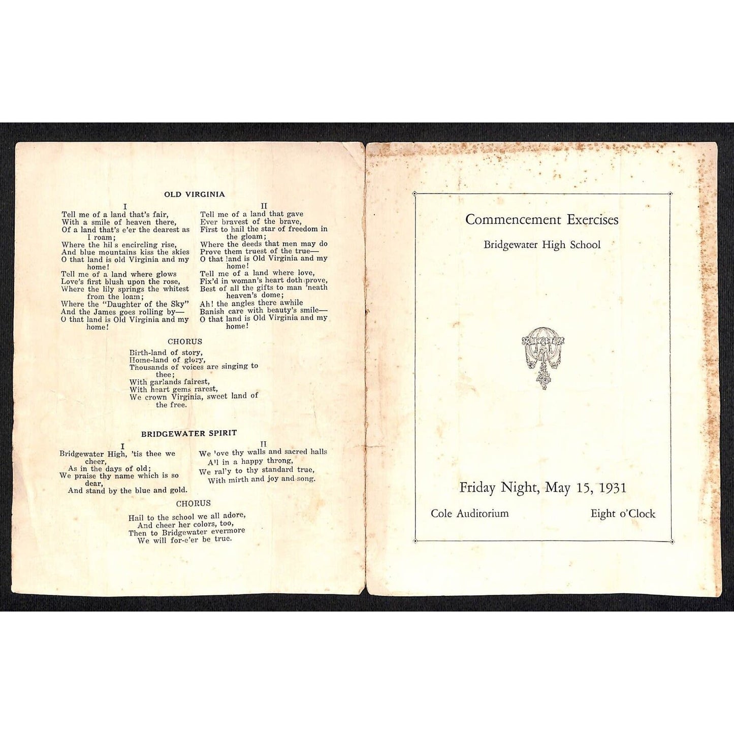 Bridgewater High School 1931 Commencement Exercises Program
