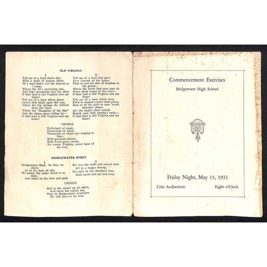 Bridgewater High School 1931 Commencement Exercises Program
