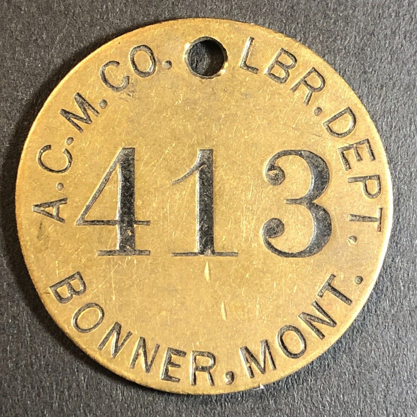 Anaconda Copper Mining Co. Bonner, MT Saw Mill Brass Tool Check Tag 32.5mm #413