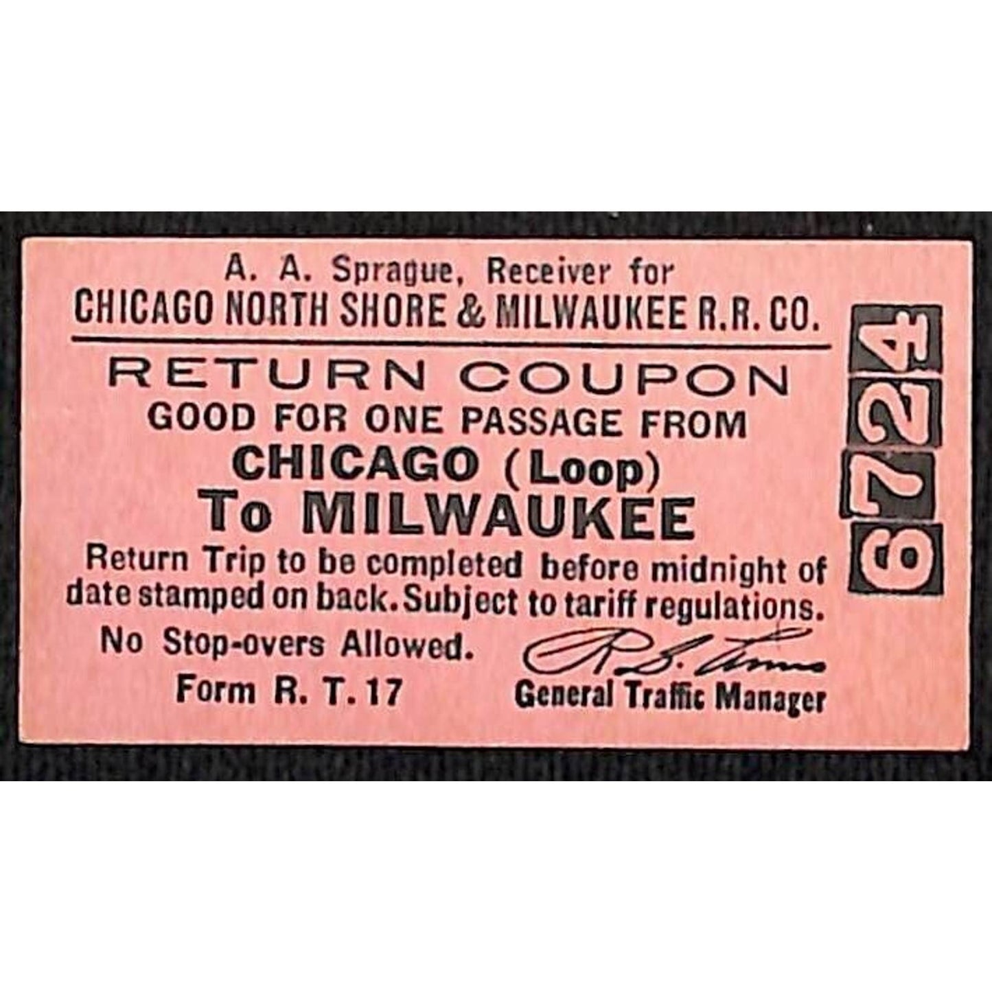 Chicago North Shore & Milwaukee Ry Railroad Ticket Unused #6724