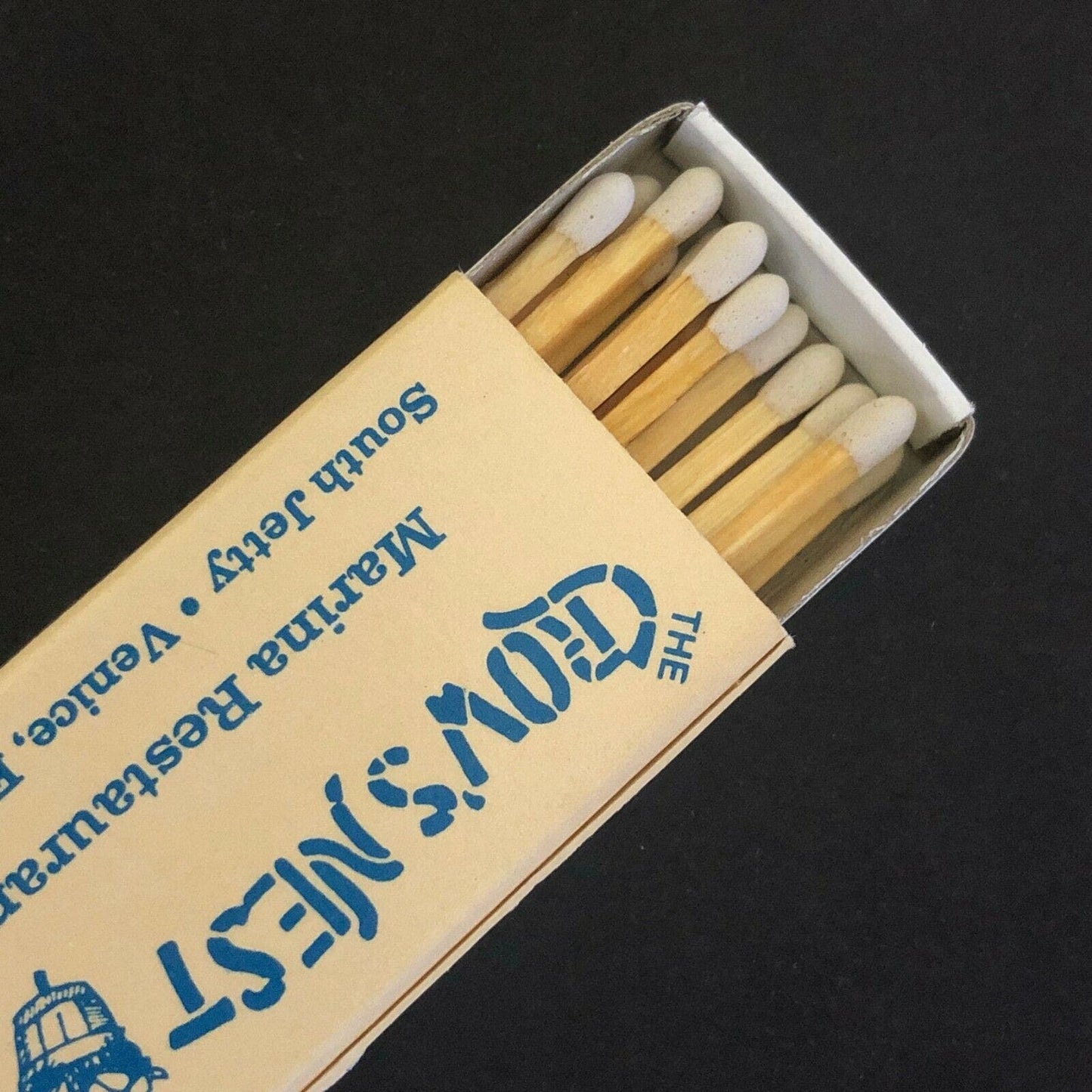 c1980's Wooden Matchbox Matchbook Crow's Nest Restaurant South Jetty, Venice FL