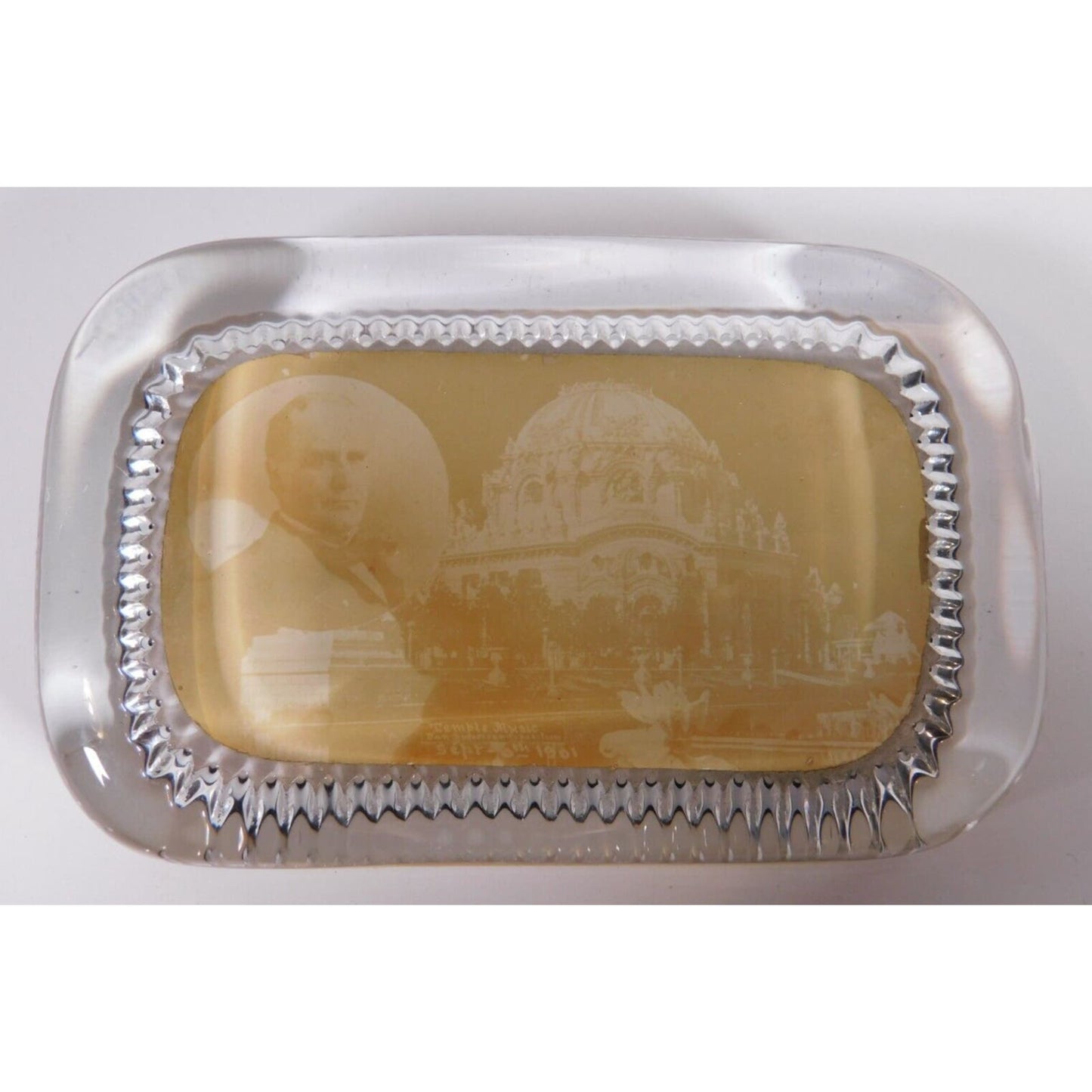 Vintage Glass Temple Music Sept. 1901 Rectangular Paperweight 2 1/2" x 4" 10 oz.