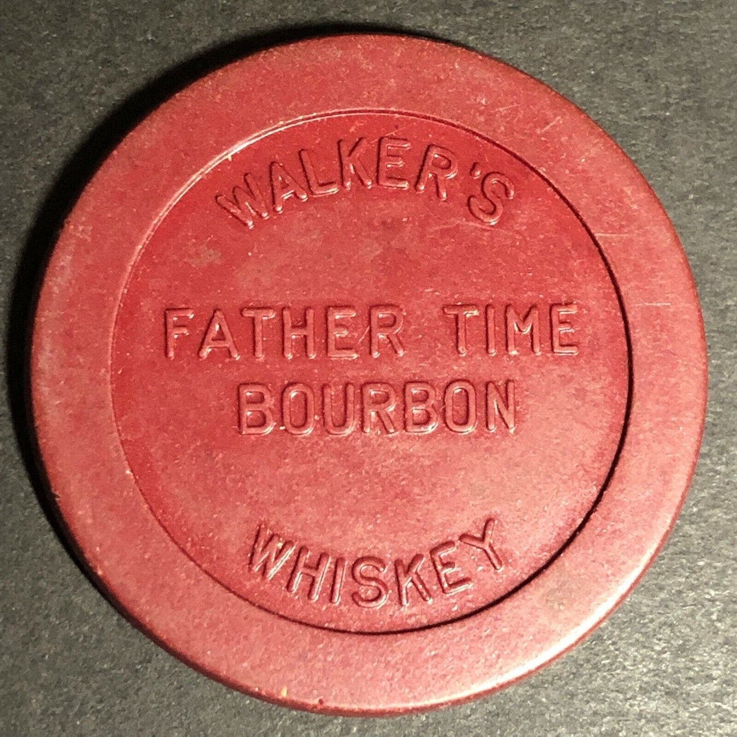 Burgundy Walker's Father Time Bourbon Advertising Poker Chip Eisenstadt