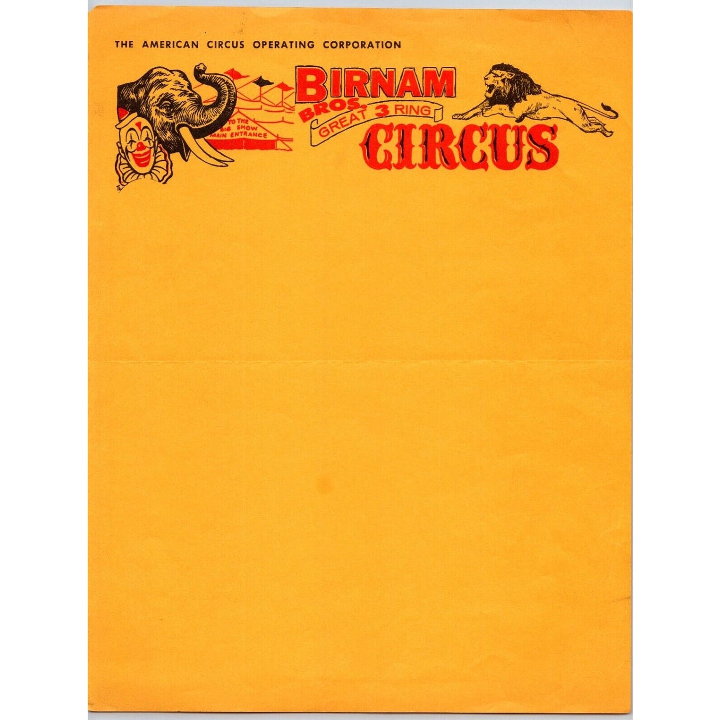 Birnam Bros. Great 3 Ring Circus Letterhead 1965 Elephant Lion Scarce