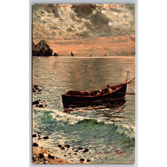 Italian Postcard Fishing Boat Near Sea Shore c1901-1907 NP VGC