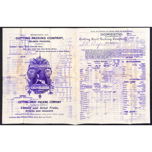 c1890's-90's Cutting Fruit Packing Order Sheet S.R. Buford Virginia City, MT
