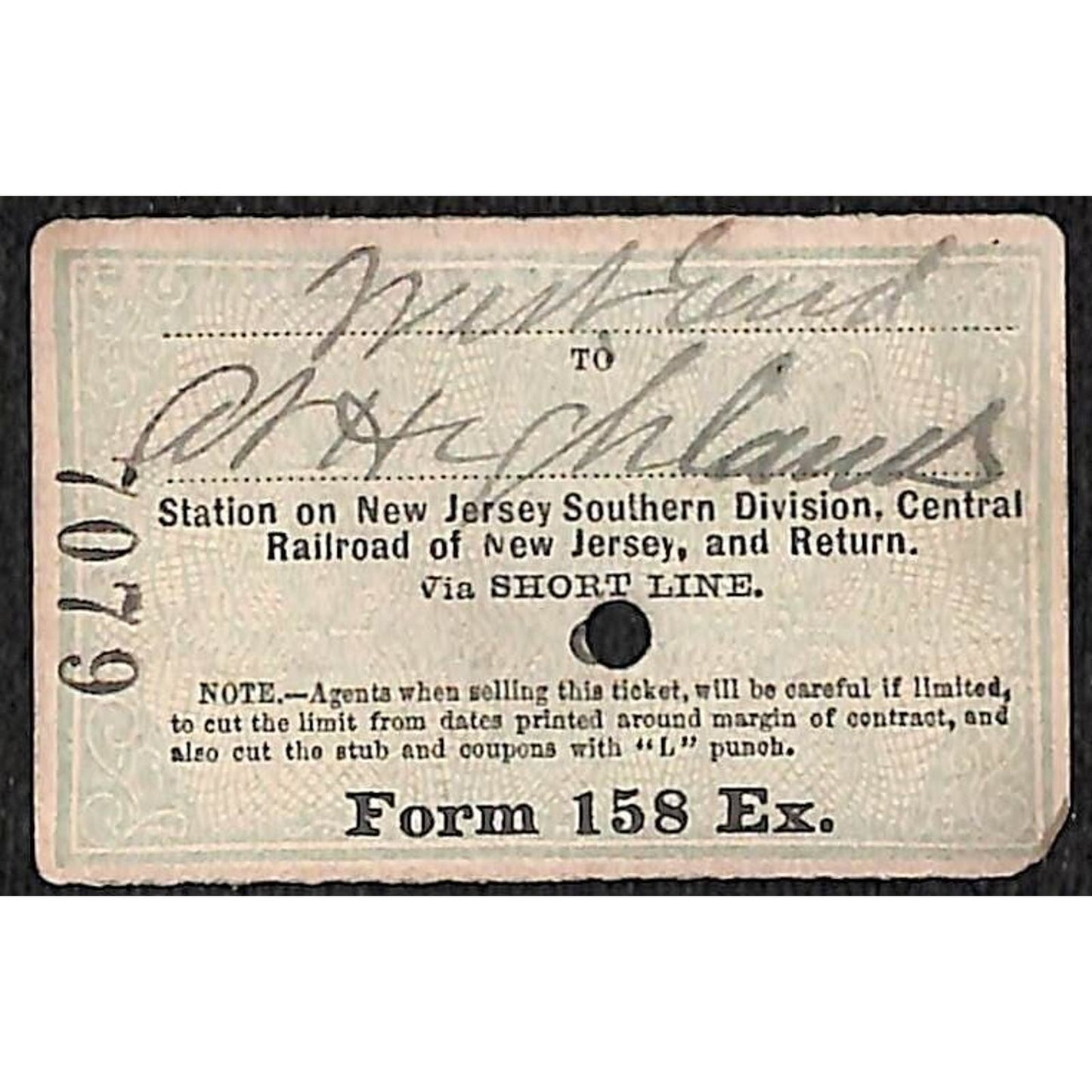 New York & Long Branch Railroad 1896 Ticket North Asbury Park AC Highlands #7079