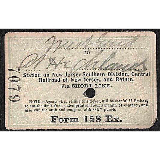 New York & Long Branch Railroad 1896 Ticket North Asbury Park AC Highlands #7079