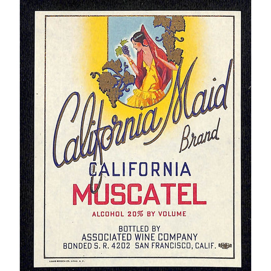 California Maid Muscatel Paper Label San Francisco, Calif. NOS Scarce VGC