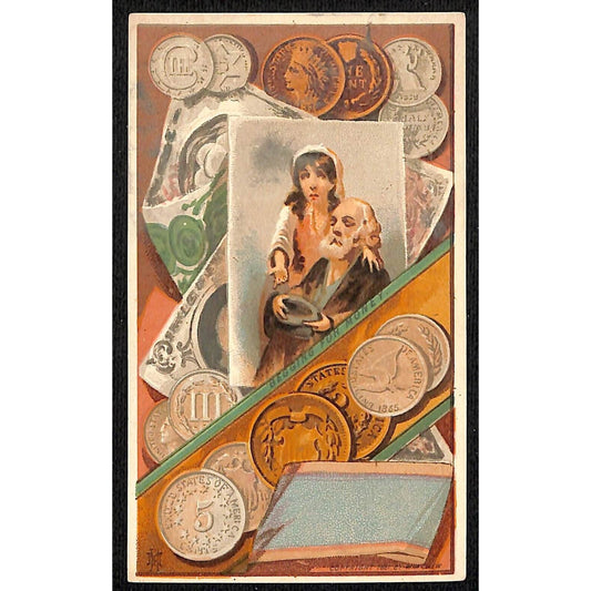 Blank "Coins" Victorian Trade Card "Begging for Money"