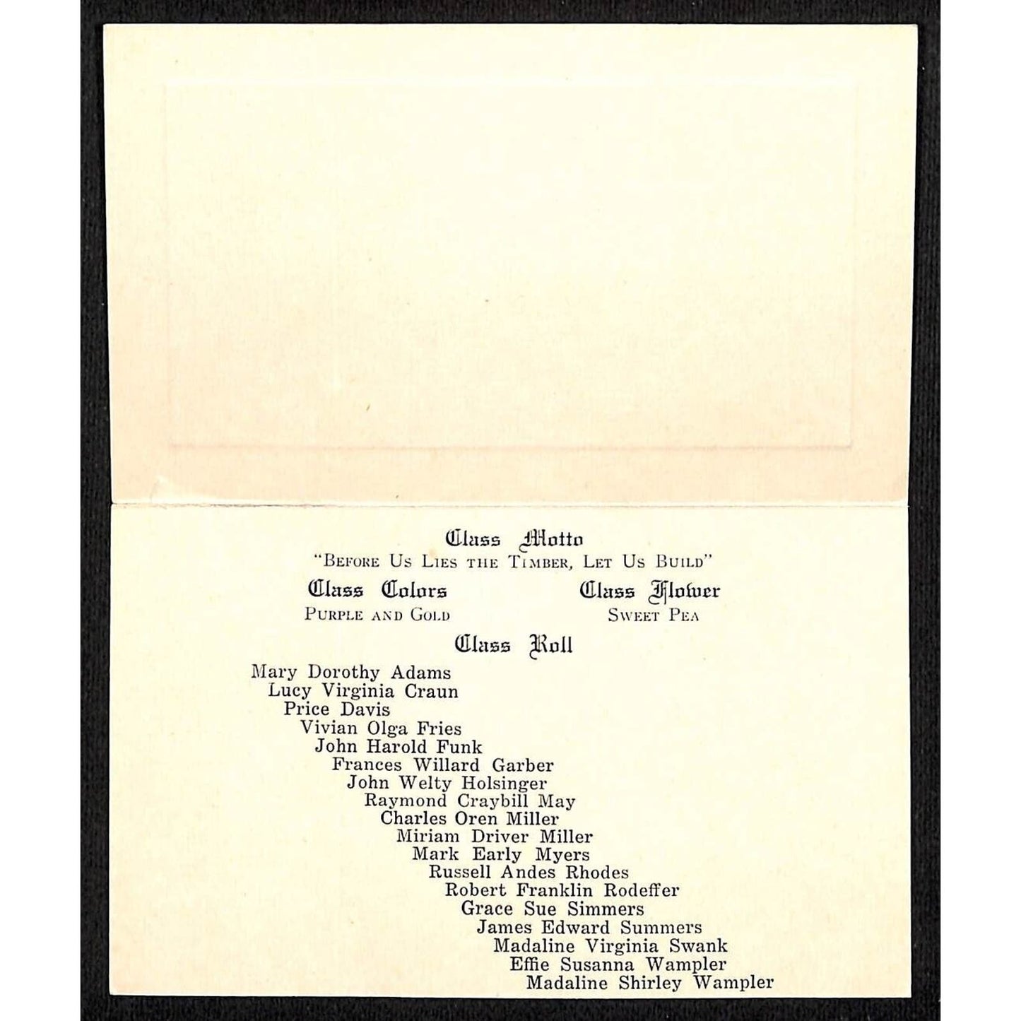 Linville Edom High School (Virginia ?) 1926 Commencement Exercises Program Card
