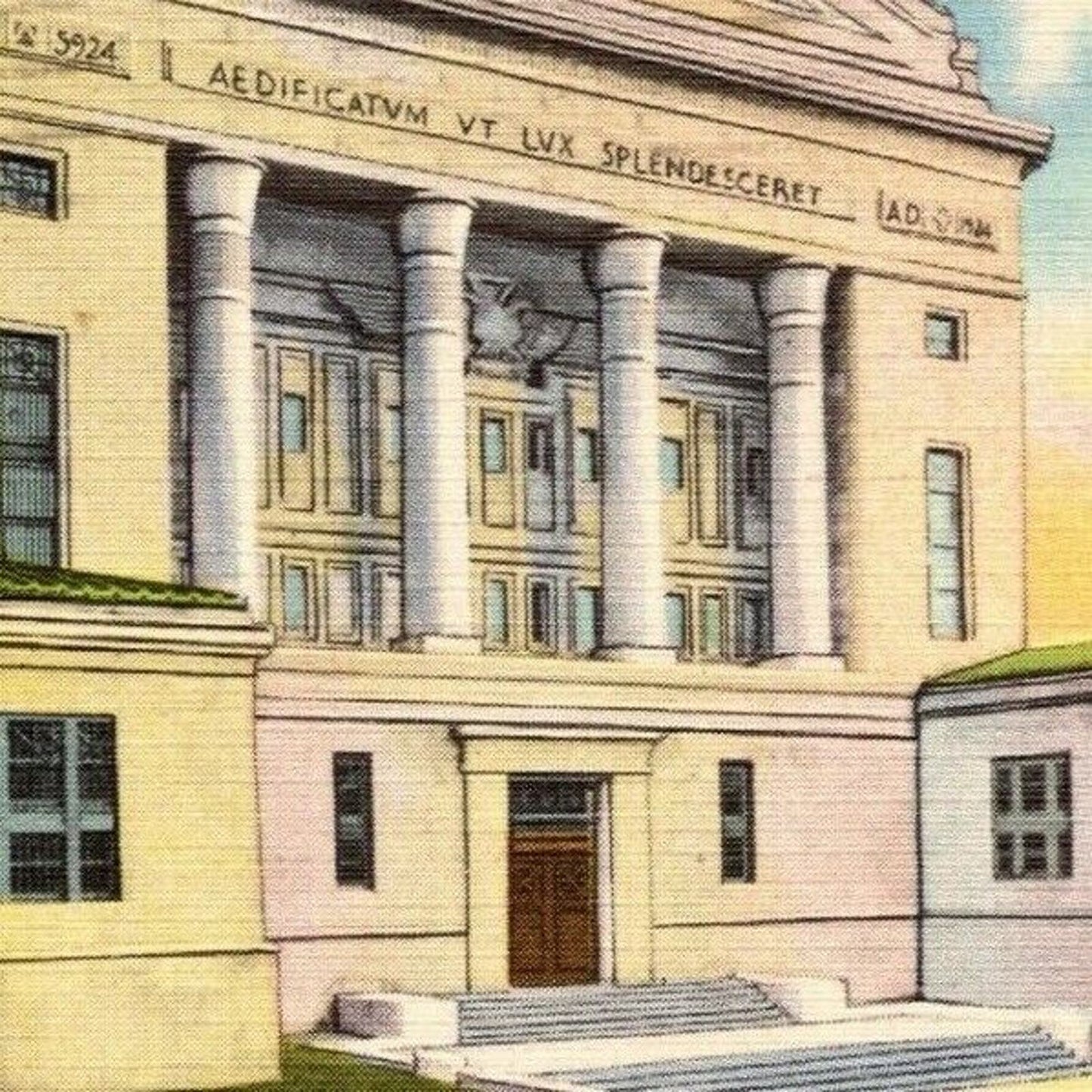 Vintage Linen Postcard Masonic Temple, Springfield, MASS - Posted 1937