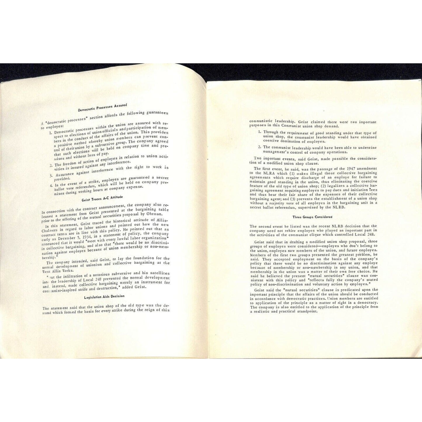 Allis-Chalmers 1950 Contract Btwn. AL and Local 248 Auto Workers 20pp VGC / EXC