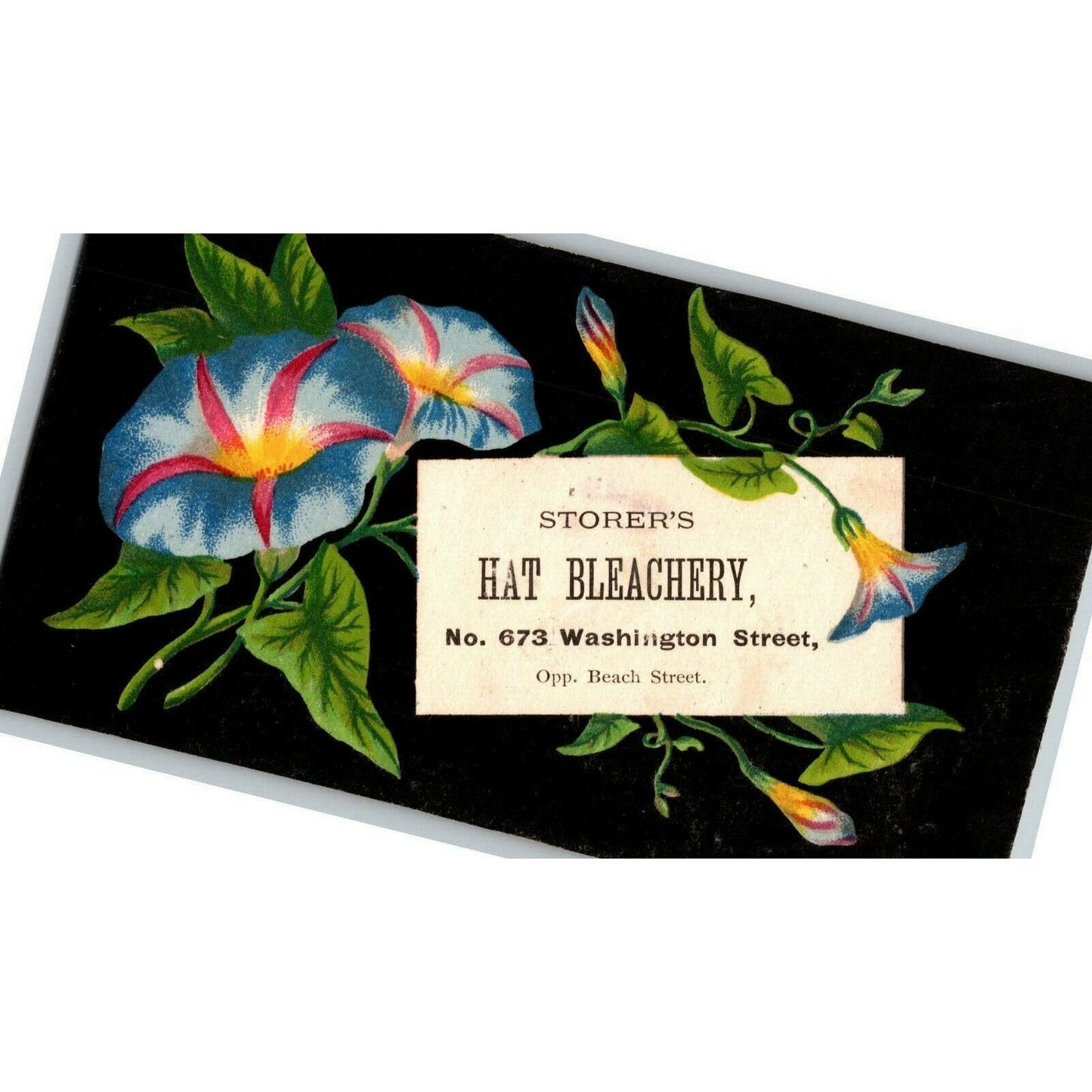 Victorian Trade Card Storer's Hat Bleachery Washington St. & Beach St (Boston)