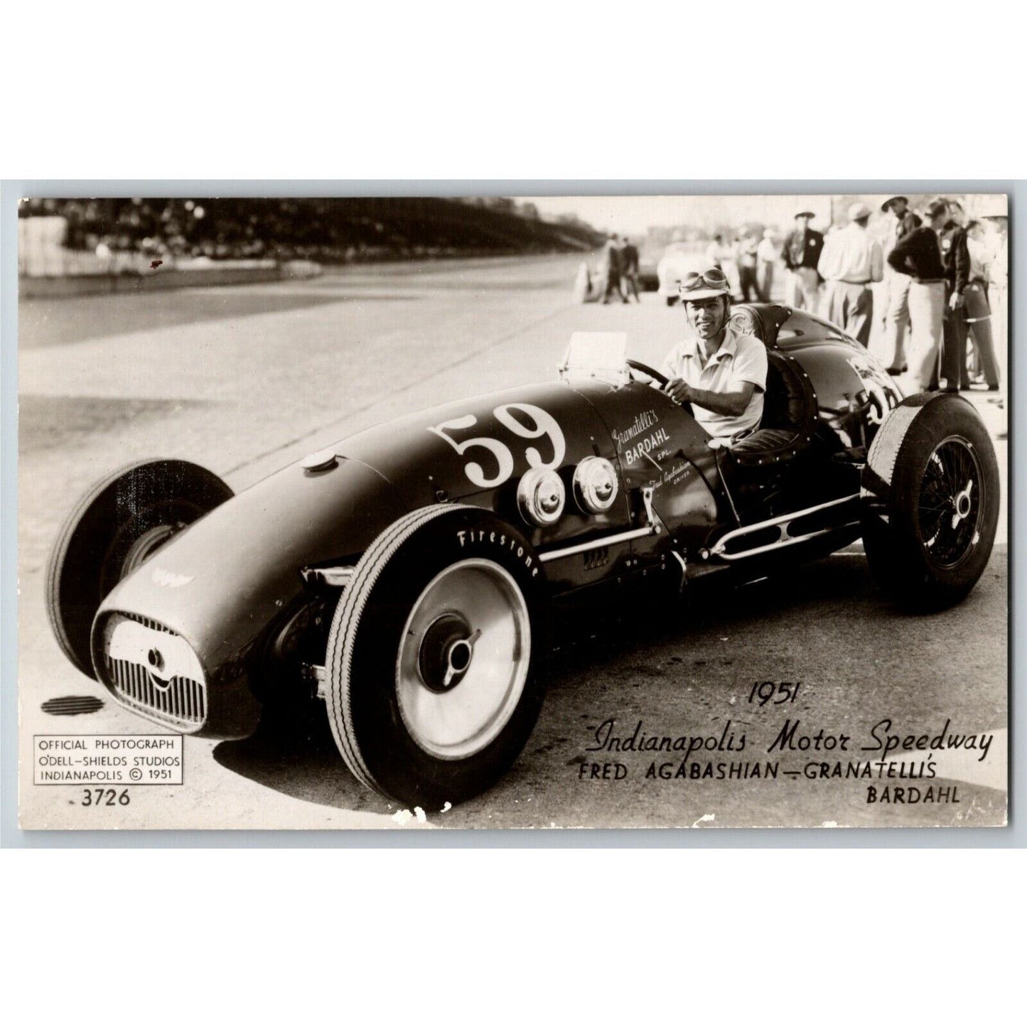 Indy 500 RPPC Postcard "1951 Fred Agabashian" Official Race Photo Unposted VGC