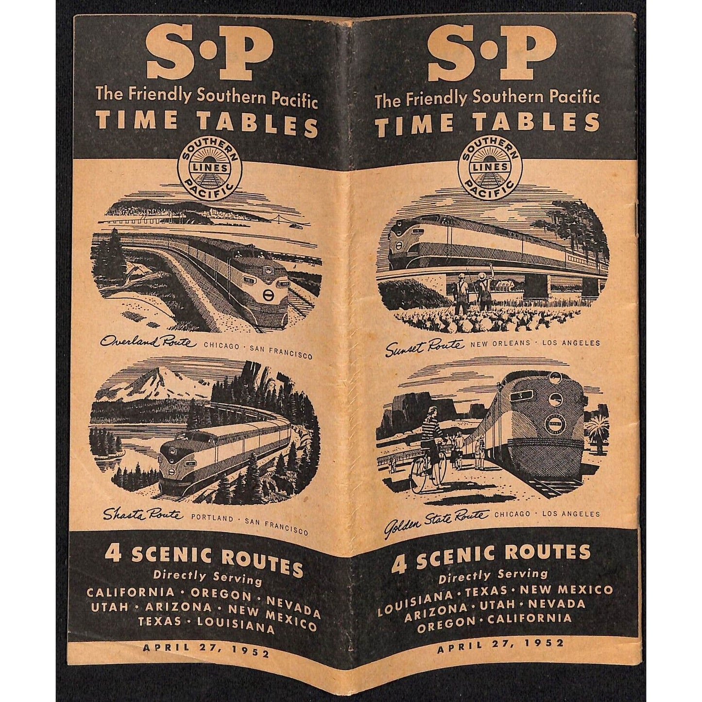 Southern Pacific Railroad 1952 Sunset / Golden State Route Time Table 47 pp VGC