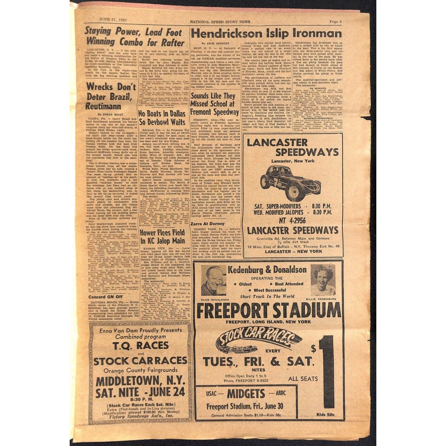 National Speed Sport News 6/21 1961 Foyt Wins Langhorne Racing 15pp VGC