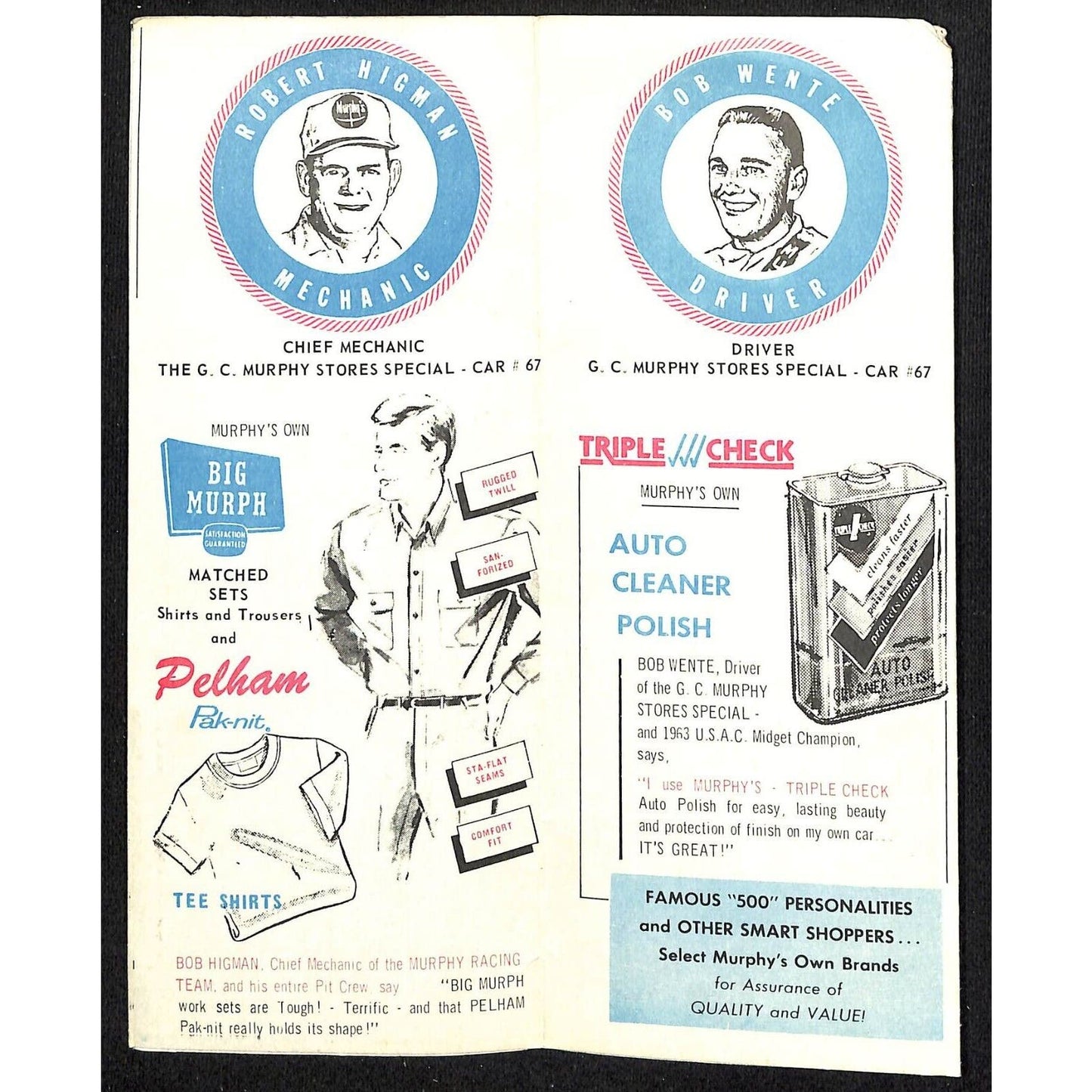 1965 Indy 500 "Qualifying Record" Murphy's Variety Brochure IMS Race Form Scarce