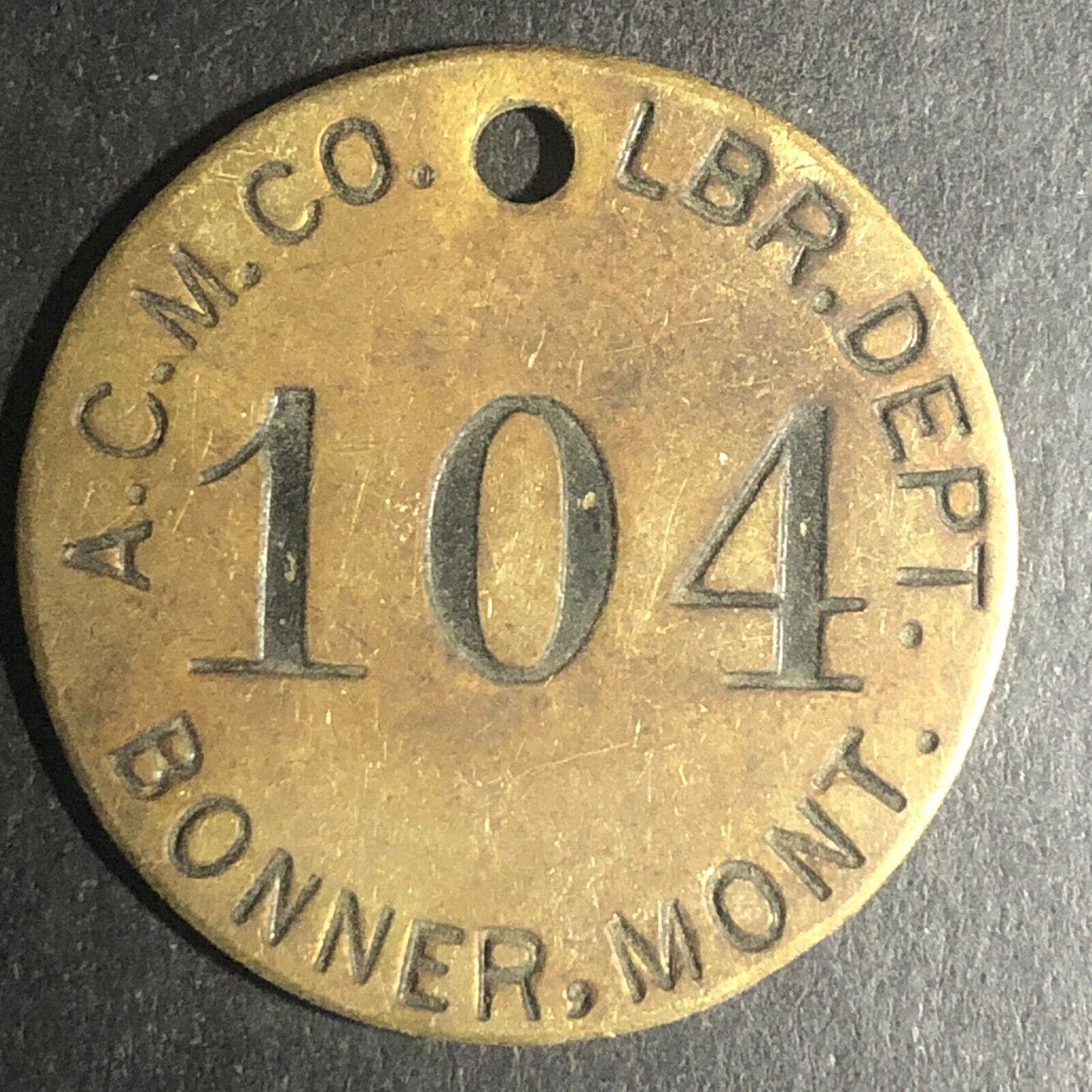 Anaconda Copper Mining Co. Bonner, MONT MT Brass Tool Check Tag #104 Scarce