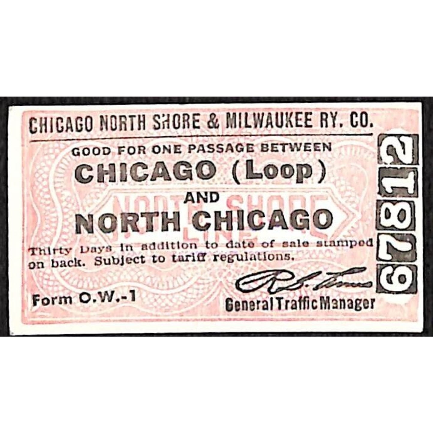 Chicago North Shore & Milwaukee RY Ticket North Chicago #67812
