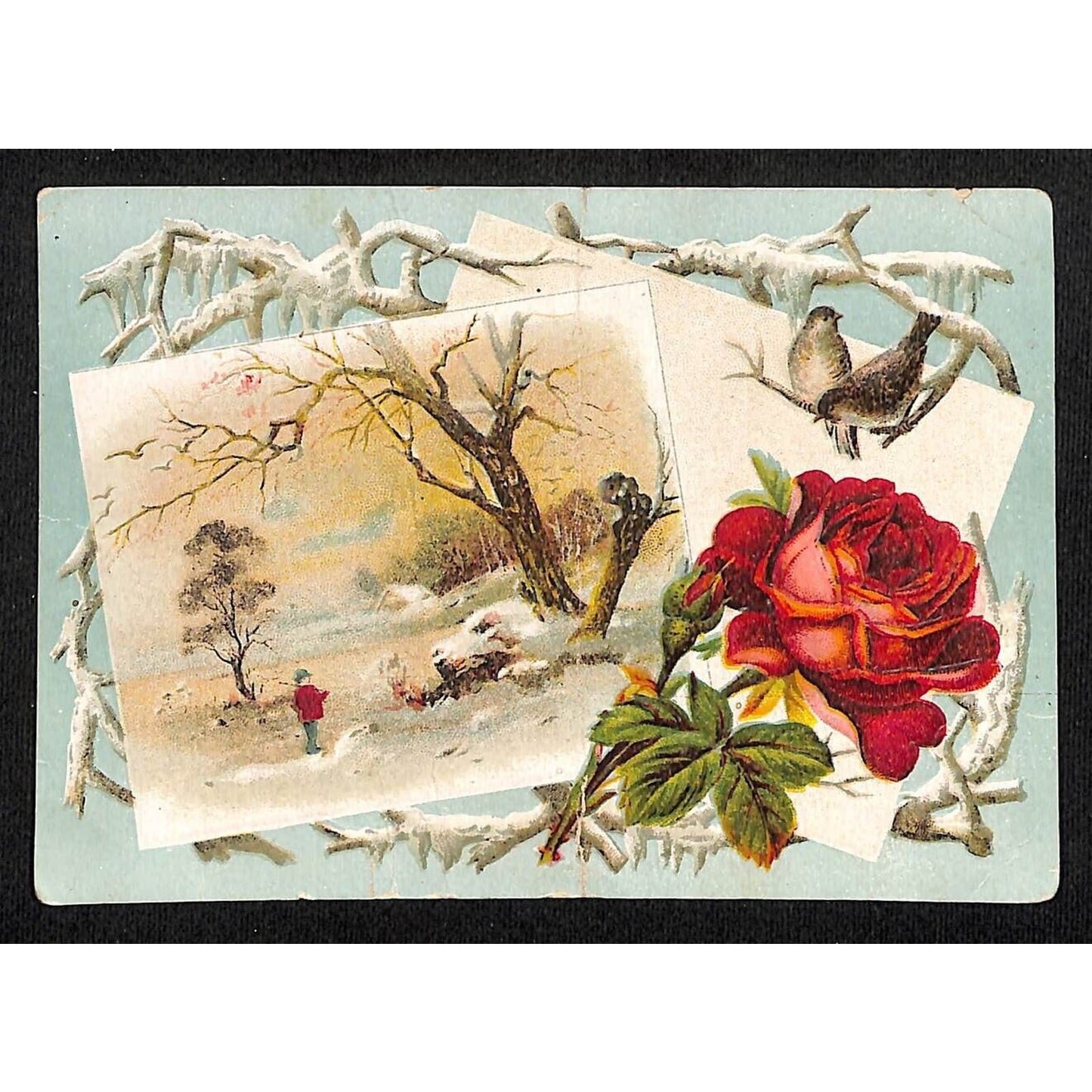 Lion Coffee Mocha Java and Rio Woolson Spice Victorian Trade Card Winter Scene