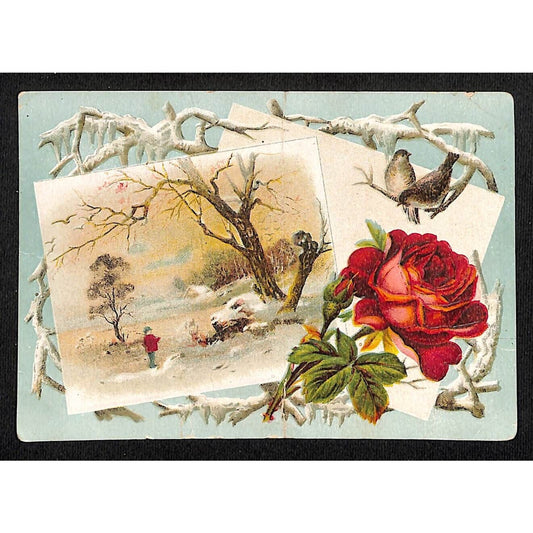 Lion Coffee Mocha Java and Rio Woolson Spice Victorian Trade Card Winter Scene