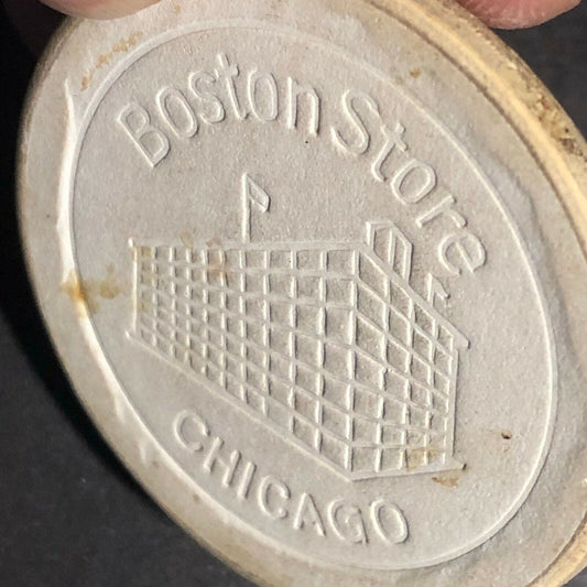 c1910's "Boston Store" White Fiber / Wood Advertising Poker Chip VGC