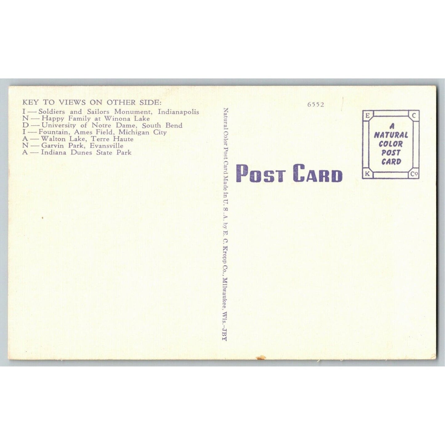 Indy 500 Linen Postcard 1938 "Greetings from Indiana" (E C Kroop) Unposted VGC