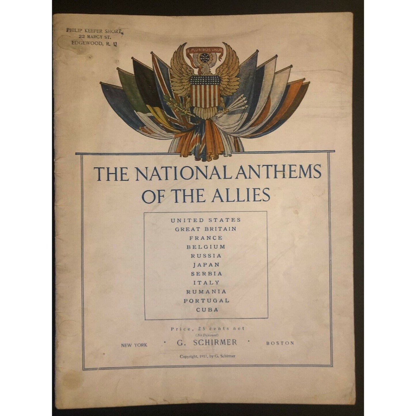 Vintage WWI Sheet Music Book "The National Anthems of the Allies" 20 Pages