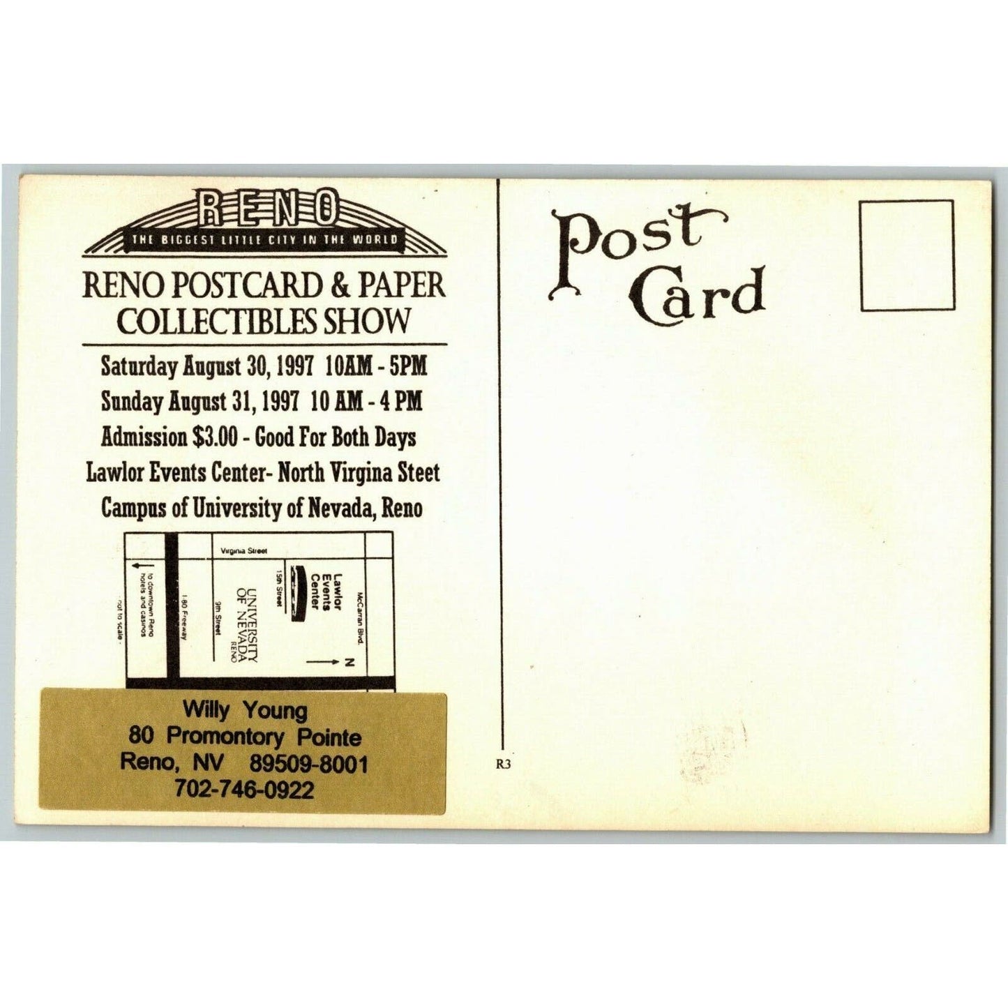 c1997 Reno Nevada Postcard & Paper Collectibles Show 4" x 6" Postcard