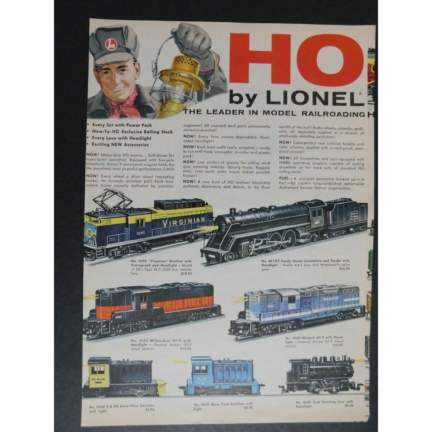 Original 1958 Lionel Trains 11.5" x 24" Double Sided Tri-Fold Single Sheet - VGC