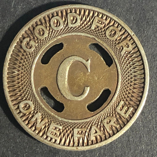 Canton City Lines Inc. "C" G/F One Fare Brass Transit Token - 22.75mm